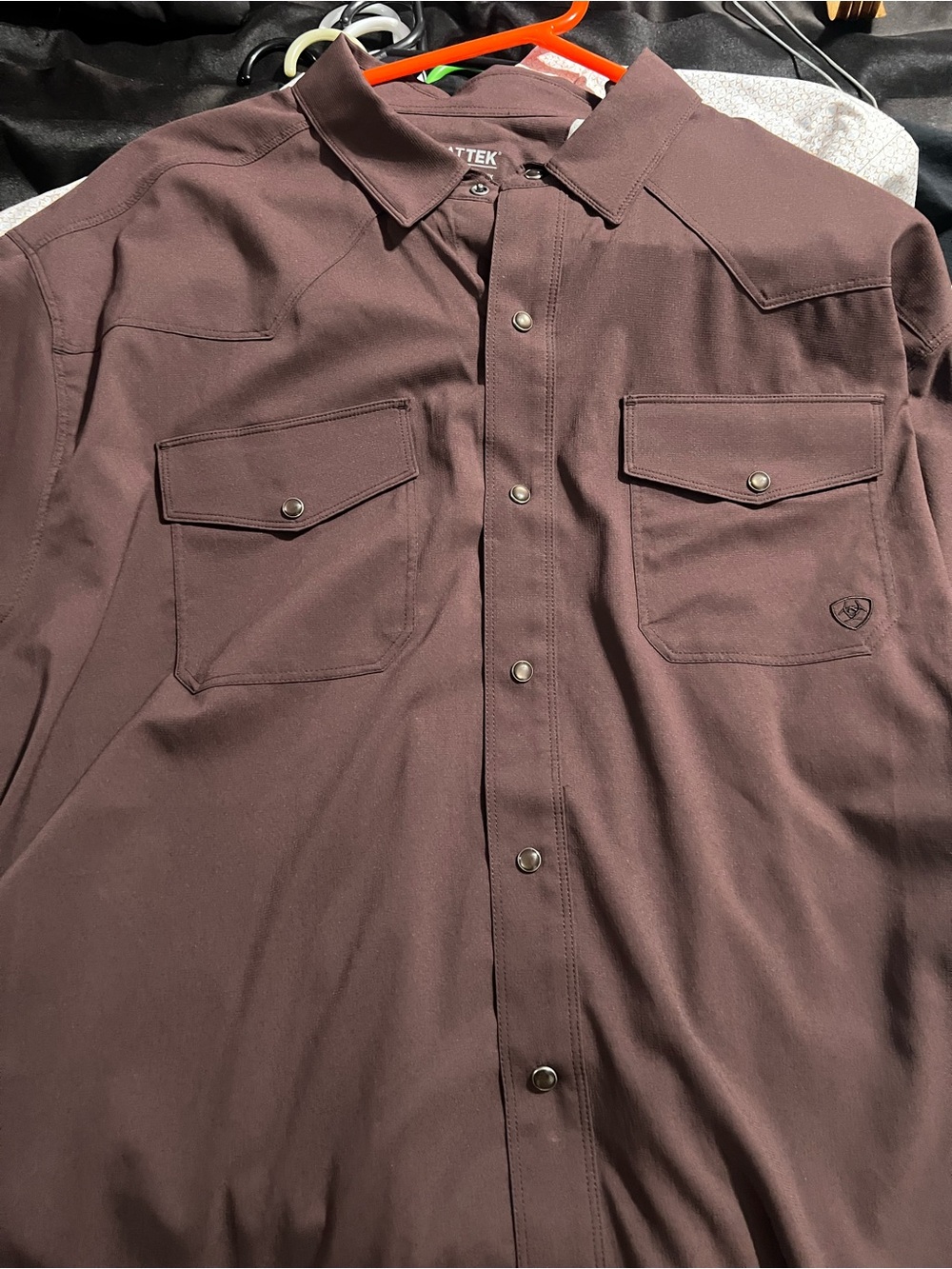 Ariattek Men's Button-Down Western Shirt - Brown pearl snap short sleeve